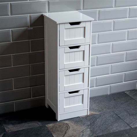 Bathroom 4 Drawer Cabinet Storage Cupboard Wooden White Unit By Home ...