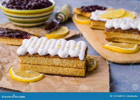 Sponge cake with jam stock image. Image of layer, homemade - 113144815