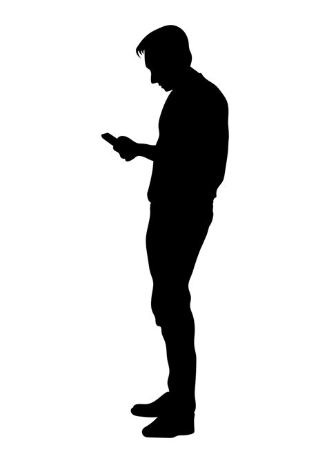 graphics silhouette business man holding smart phone vector ...