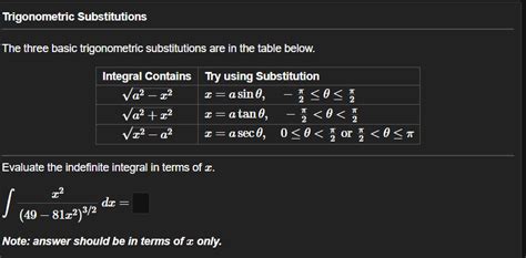 Solved Trigonometric Substitutions The three basic | Chegg.com