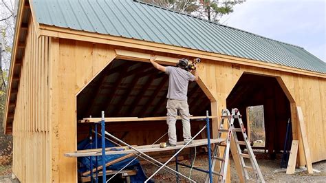 Building our OWN Post & Beam Garage Trimming Garage Doors on the Post & Beam Build - YouTube