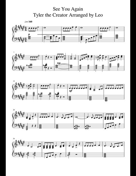 See You Again Tyler the Creator Arranged by Leo sheet music for Piano download free in PDF or MIDI