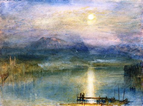 Joseph Mallord William Turner (1775 — 1851, UK) Moonlight on Lake Lucerne with the Rigi in the ...