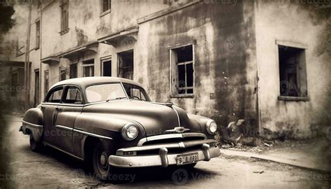 Vintage car in run down Cuban city street exudes nostalgia and history generated by AI 25495573 ...