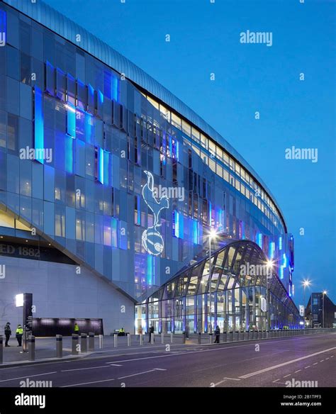 Night view of illuminated west entrance. The New Tottenham Hotspur ...