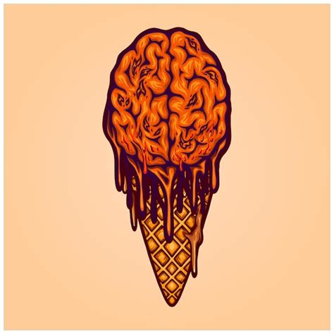 Illustrations De Dessin Animé De Logo De Cerveau De Zombie De Crème Glacée Au Chocolat Effrayant ...