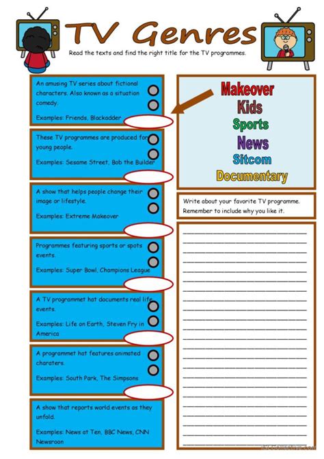 TV Genres: English ESL worksheets pdf & doc