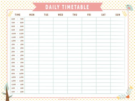 Time Table Template – Word, Excel, PDF Free | Study timetable template ...