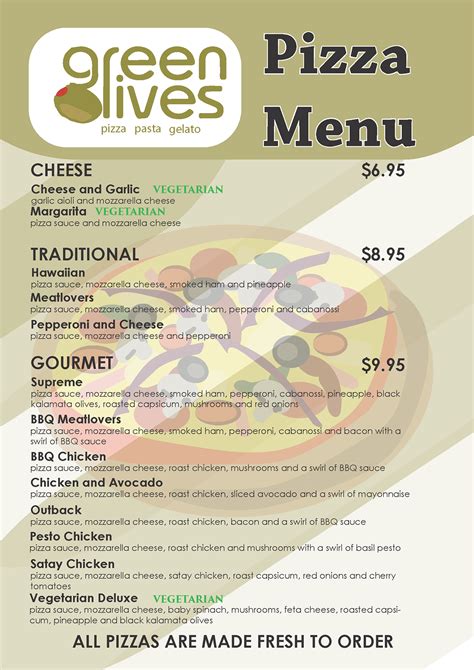 Green Olives Pizza Menu on Behance