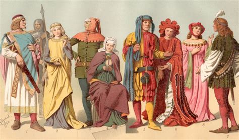 Medieval Costumes, Antique Print, Antique Clothing, 1894 Lithograph ...