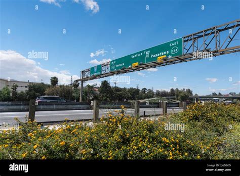 Overhead Ventura Freeway sign on Interstate 5 near Griffith Park in Los ...