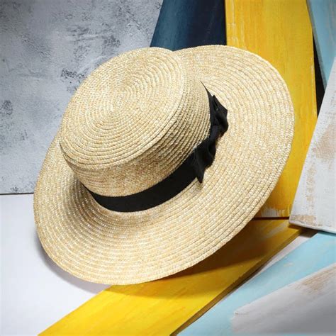 Unisex Summer Straw Hats Women Wide Brim Flat Top Beach Sunhat Sombreros Mujer Men's Boater Hat ...