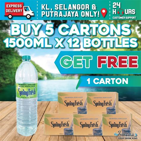 BUNDLE OF 5 CARTONS : SPRING FRESH MINERAL WATER 1500ML x 12 BOTTLES ...