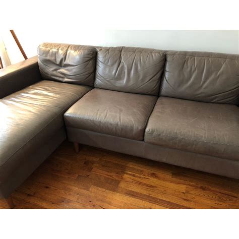 West Elm Leather 2-Piece Chaise Sectional Sofa - AptDeco