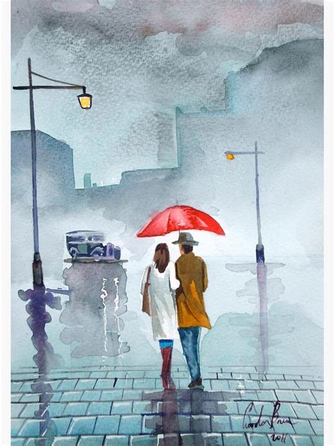 "Rainy day red umbrella watercolour painting" Canvas Print by gordonbruce | Redbubble