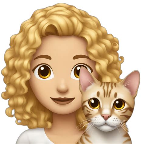 pretty-curly-blonde-woman-red-lips-with-cat-bengal | AI Emoji Generator