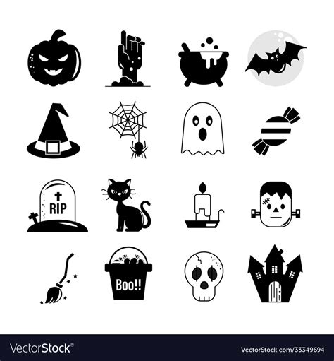 Halloween icons in black and white Royalty Free Vector Image