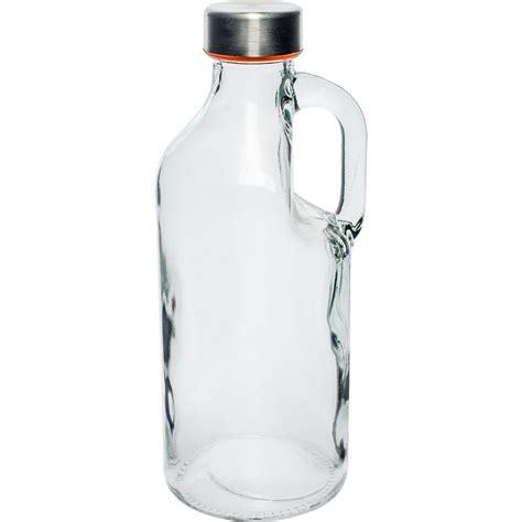 1 liter Glass Bottle with handle and silver caps