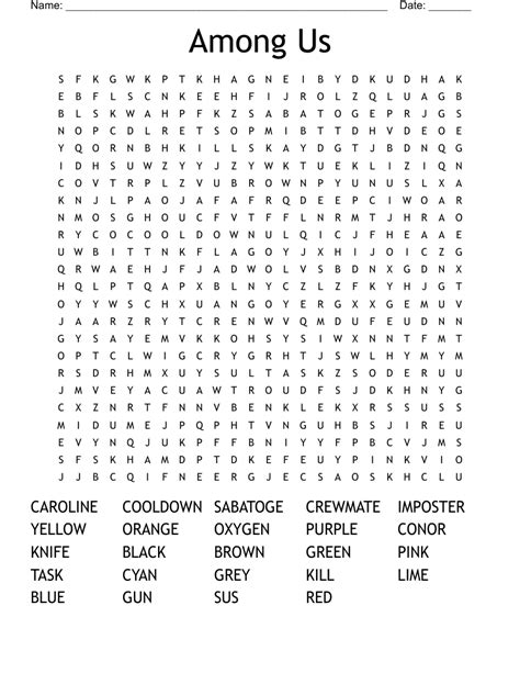 Among Us Word Search Printable