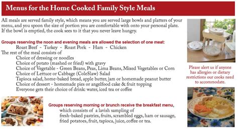 Menus for the Home Cooked Family Style Meals - Kalona Historical Village