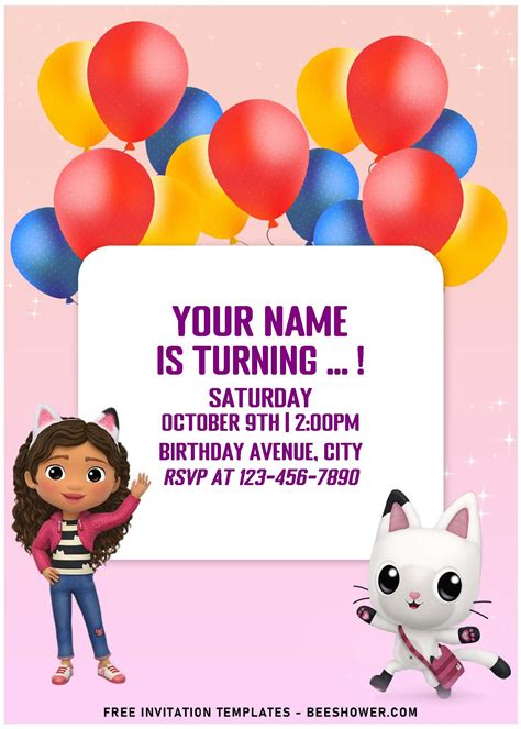 (Free Editable PDF) Cutie Gabby's Dollhouse Birthday Invitation ...