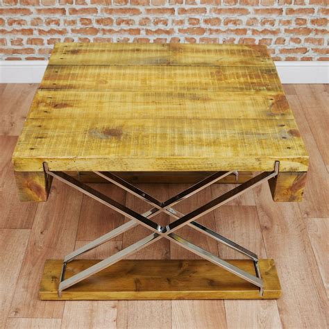Industrial X Frame Stainless Steel & Reclaimed Wood Handmade Coffee / Sofa Table