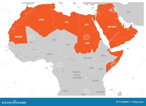 Arab World States Political Map With Higlighted 22 Arabic-speaking Countries Of The Arab League ...