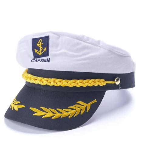 White Yacht Captain Navy Marine Skipper Ship Sailor Military Nautical Hat Cap Costume Adults ...