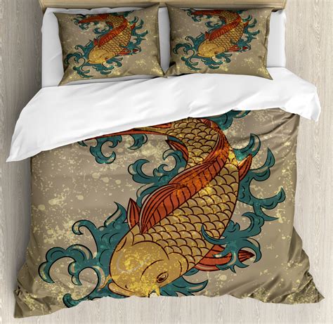 Japanese Duvet Cover Set with Pillow Shams Asian Koi Fish Art Print | eBay