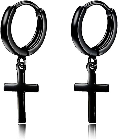 Amazon.com: Sterling Silver Black Cross Hoop Earrings for Men Boy Women Teens Girls Child (Black ...