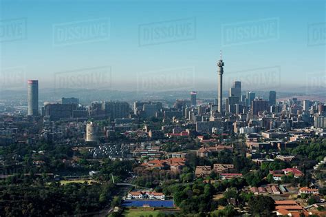 Aerial view of the Johannesburg city skyline - Stock Photo - Dissolve