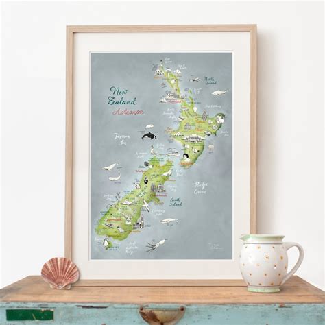 Large Art New Zealand New Zealand Map Aotearoa Giclee | Etsy