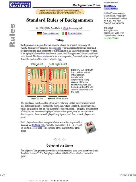 Printable Rules For Backgammon