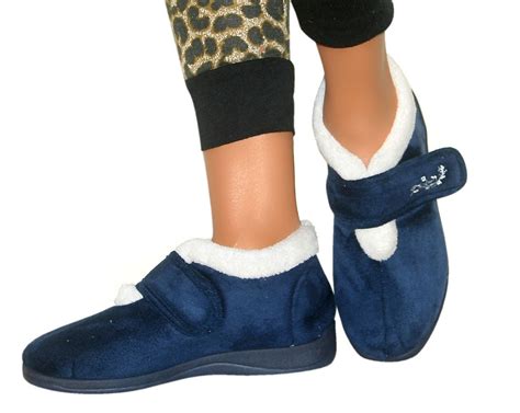 Ladies Diabetic Dunlop Comfort Warm Cosy Slippers Shoes Wide Fit Velcro ...