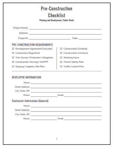 25+ SAMPLE Pre-Construction Checklist in MS Word