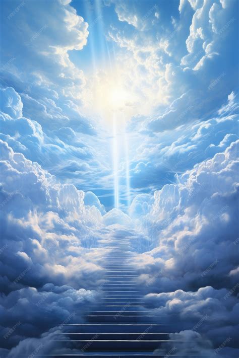 The stairway to heaven shines in the clear blue sky with clouds | Premium AI-generated image