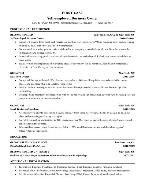 Business Owner Resume Template