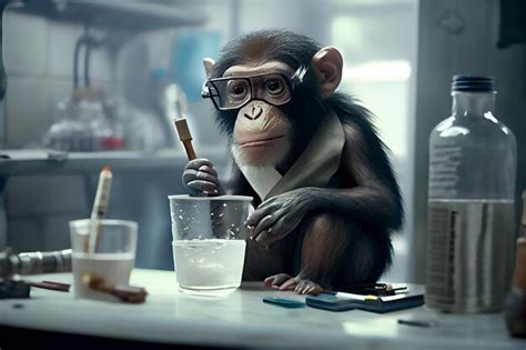 Premium Photo | Monkey doing experiments in lab Illustration of a ...