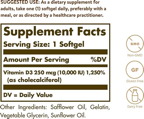 Solgar Vitamin D3 250 MCG (10 000 IU) - 120 Softgels for Immune Support ...