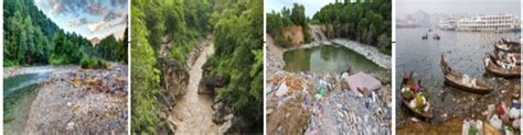 Four different pictures of rivers with pollution of various intensity ...