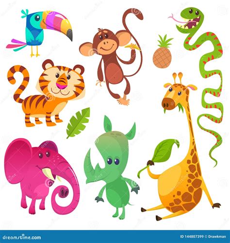 Cartoon Tropical Animals Characters Stock Vector - Illustration of anaconda, group: 144807399