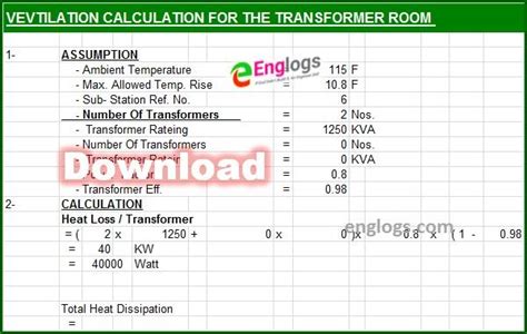 generator room ventilation calculation xls EngLogs