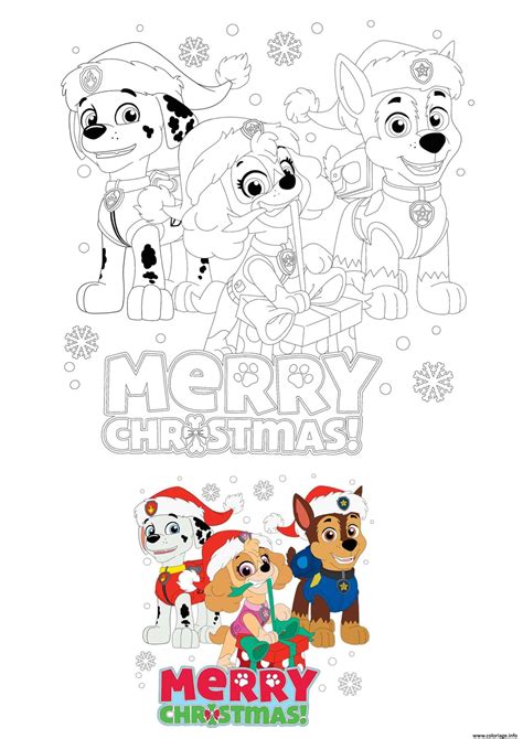 Coloriage Noel avec la pat patrouille - JeColorie.com