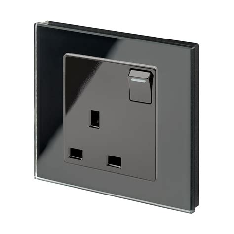 Crystal PG 13A Single Plug Socket with Switch Black - RetroTouch Designer Light Switches & Plug ...