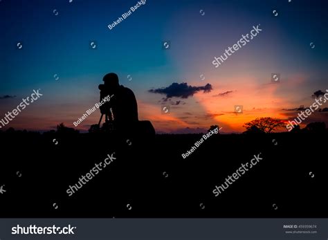 Silhouette Photographer Sunset Background Stock Photo 459359674 ...