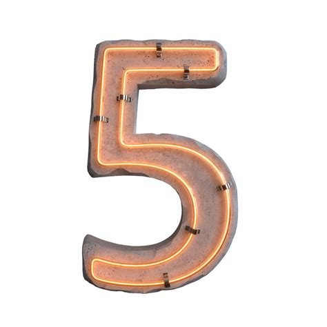 Concrete neon light Number 5 on transparent background, PNG file ...