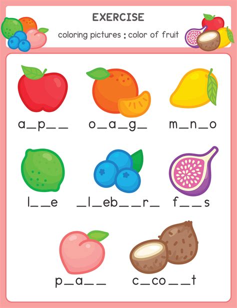 fill alphabet in the blanks about fruits in science subject exercises ...