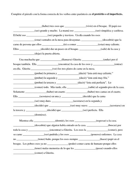 Preterite Vs Imperfect Worksheets