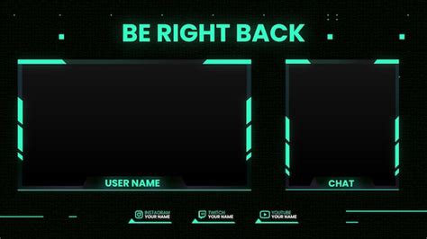 Premium Vector | Stream overlay be right back neon green colors with dark background