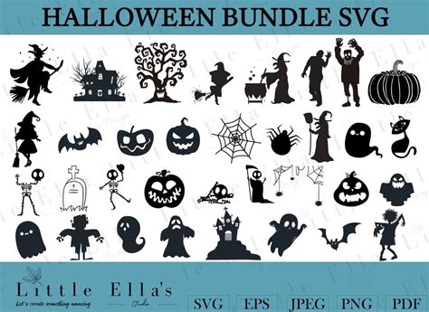 Halloween Silhouette SVG Bundle, Halloween SVG, Halloween Party SVG, Halloween Cake Topper Svg ...